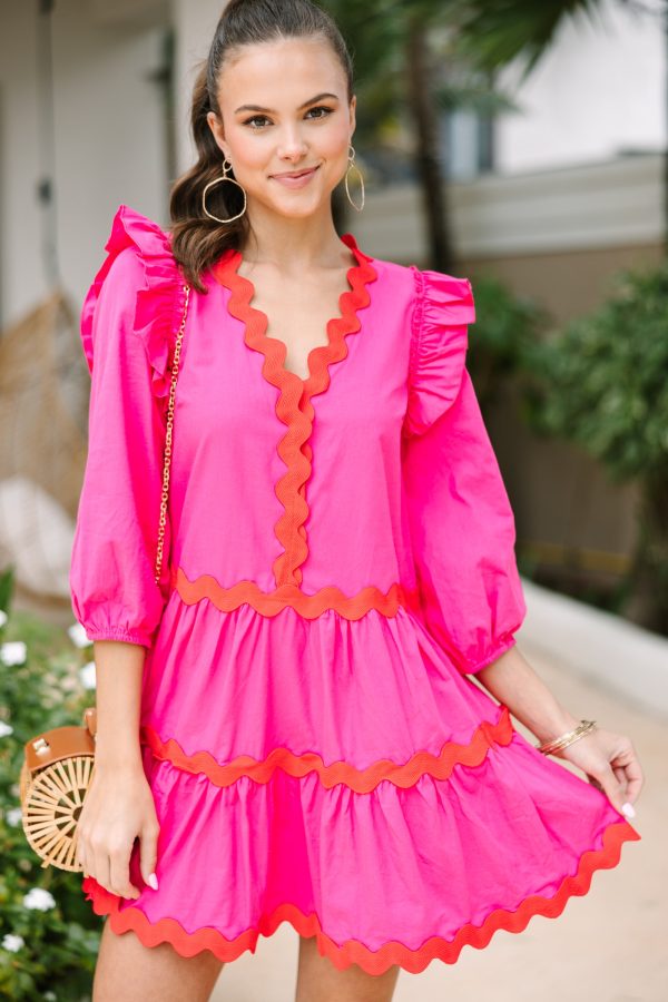 On Your Way Fuchsia Pink Rickrack Dress Sale