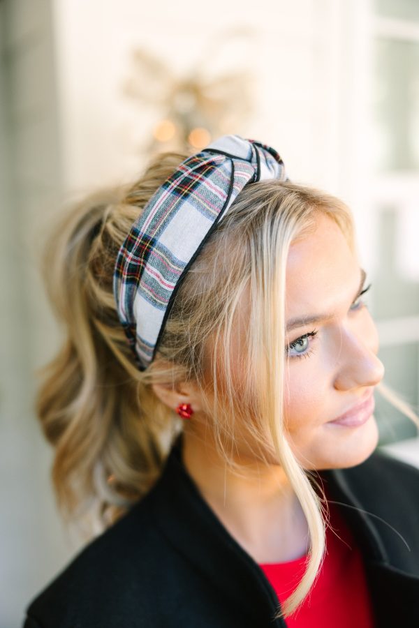 Rockin  Around White Plaid Headband Online Sale