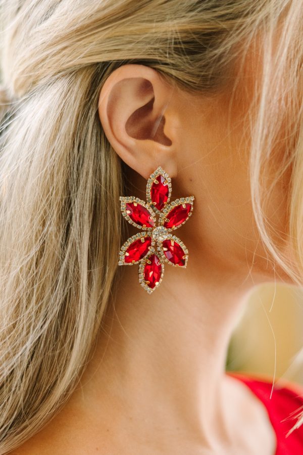 Glenda Ruby Red Rhinestone Earrings For Cheap