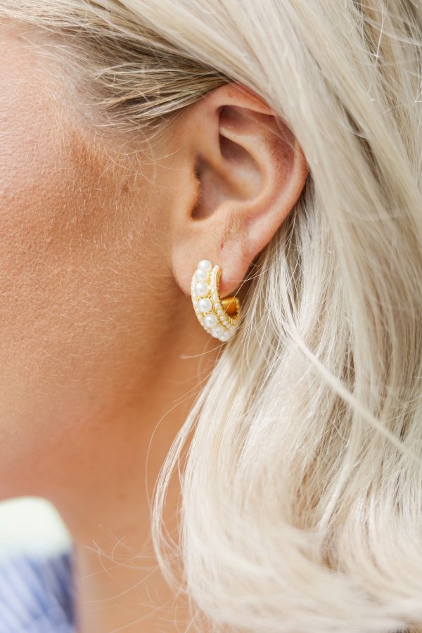 Treasure Jewels: Just Watch Gold Pearl Hoop Earrings Hot on Sale