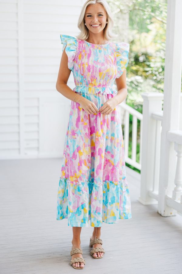 Face The Day Pink Abstract Maxi Dress Sale