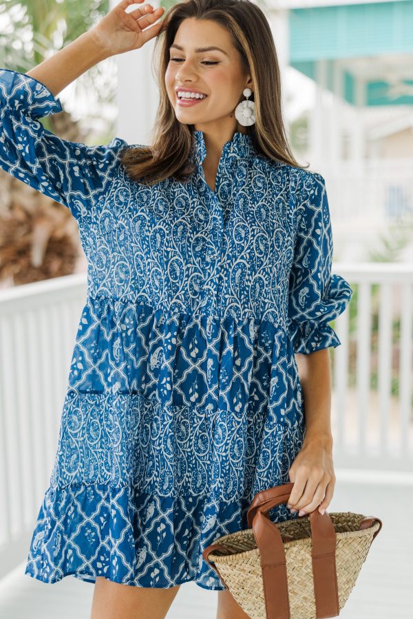 Do Your Best Navy Blue Floral Babydoll Dress For Sale