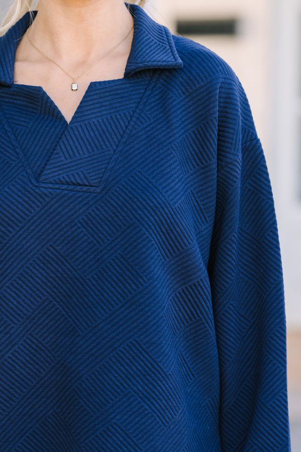 Make Your Day Navy Blue Textured Top Supply - Image 3