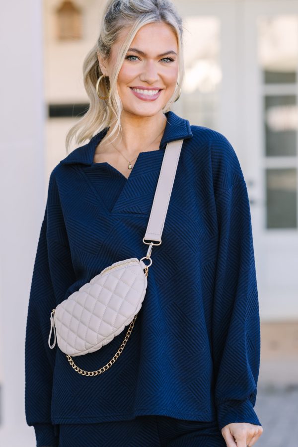 Make Your Day Navy Blue Textured Top Supply